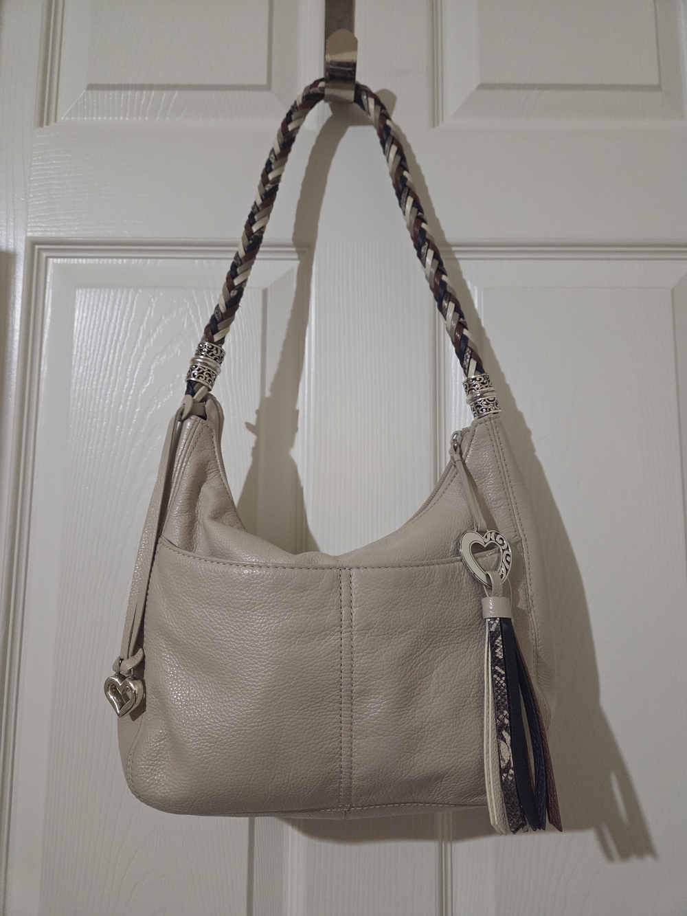 Brighton Taupe Leather Shoulder Bag with Braided Strap